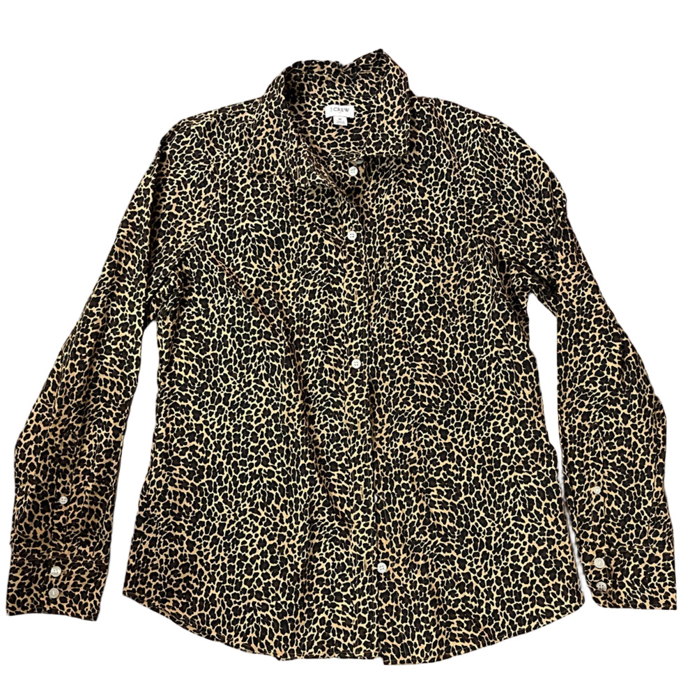 J Crew Classic fit leopard print button down blouse shirt size Medium